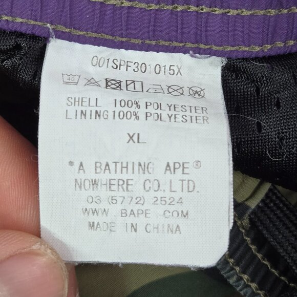 A Bathing Ape Men Shorts XL Purple Camouflage Polyester‎ Shark Face READ - Picture 10 of 12